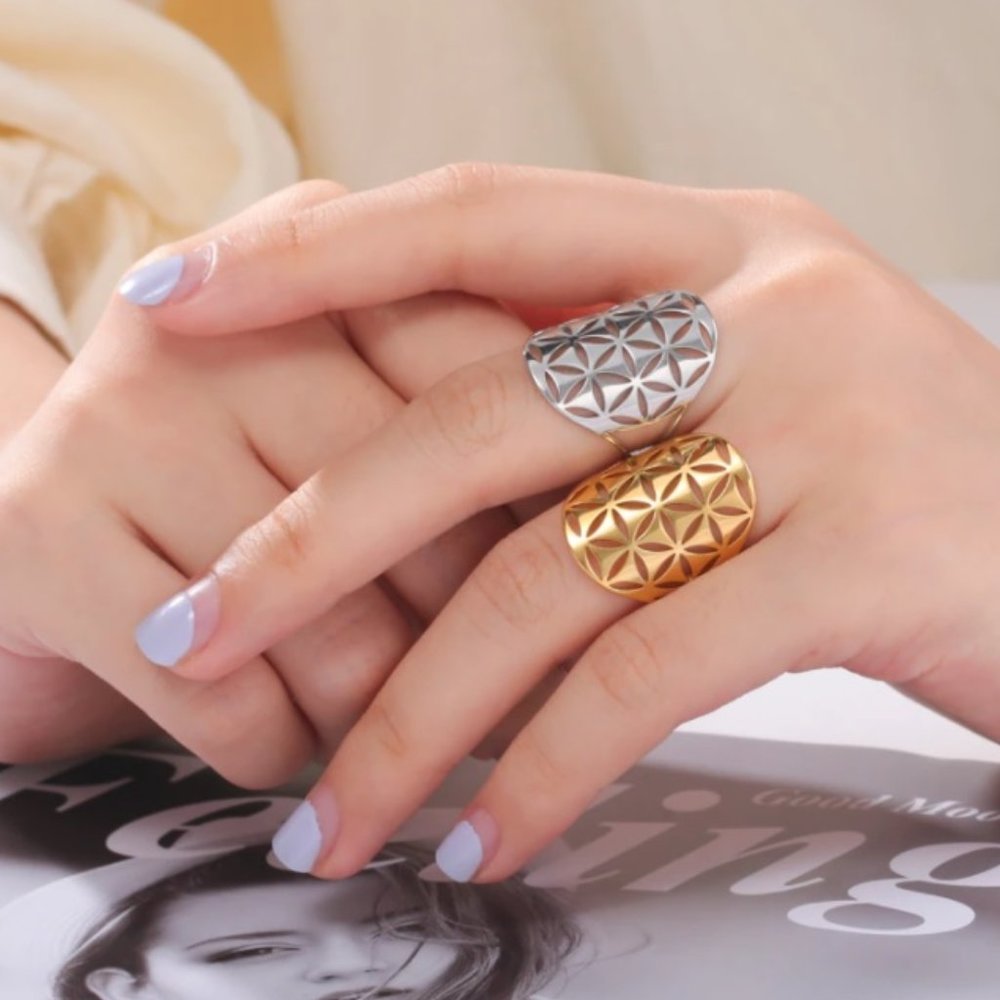 Stainless Flower of Life Ring 18k - Picture 2 of 2